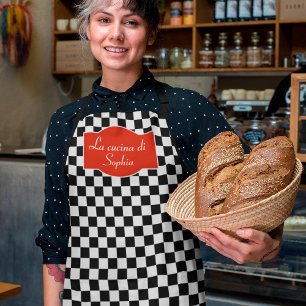 Checkerboard Italian Kitchen Chef with Name Apron