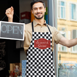 Checkerboard Italian Kitchen Chef with Name Apron