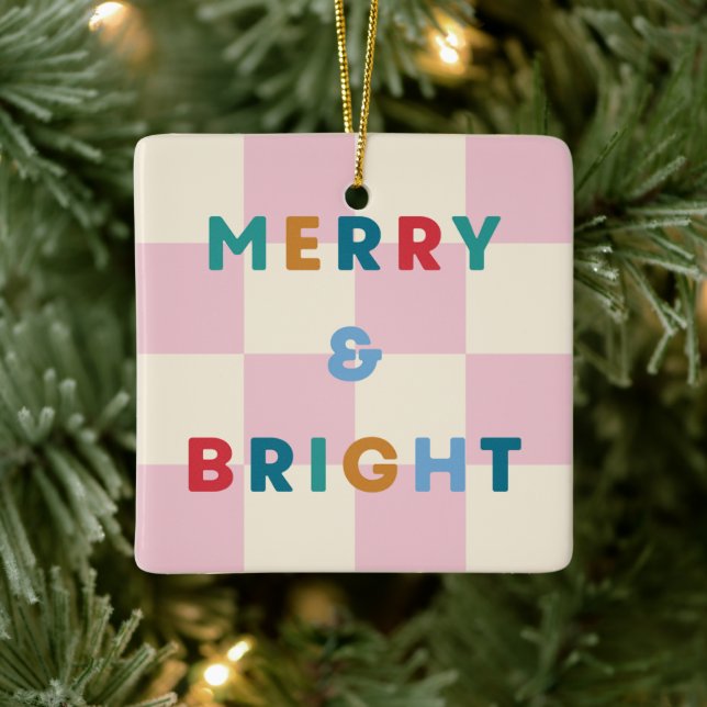 Checkerboard Merry & Bright Christmas Ornament (Tree)