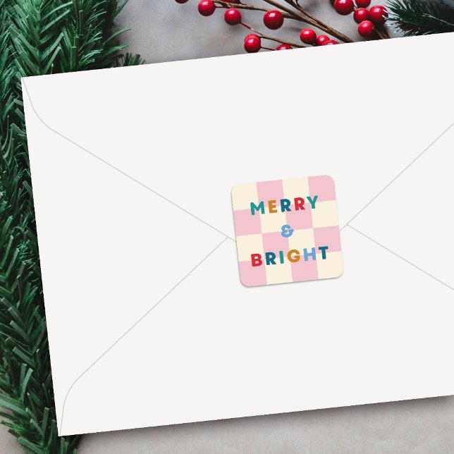 Checkerboard Merry & Bright Christmas Sticker (Creator Uploaded)