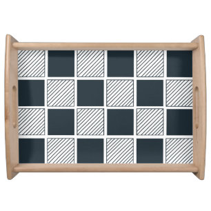Checkerboard Modern Navy Blue Black and White Serving Tray
