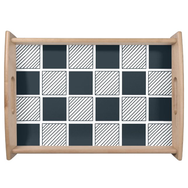 Checkerboard Modern Navy Blue Black and White Serving Tray (Front)