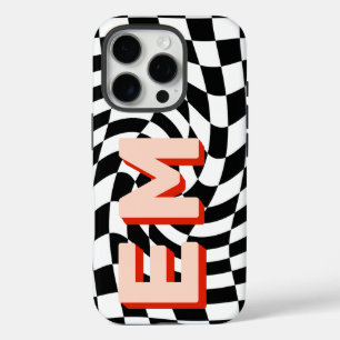 Checkerboard Monogram Retro Initials iPhone 16 Pro Case