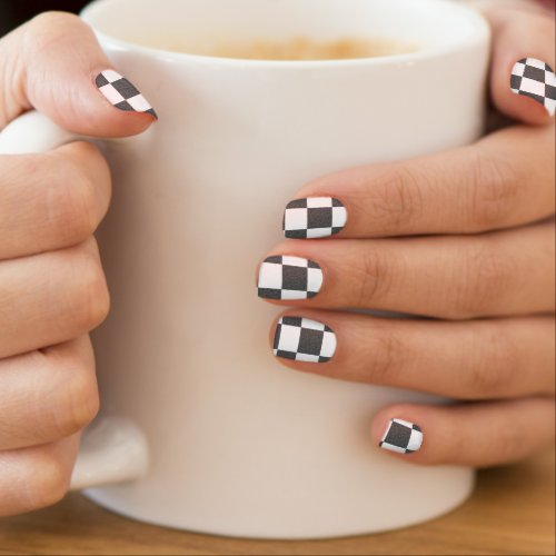 Checkerboard Nail Art _ Black  White