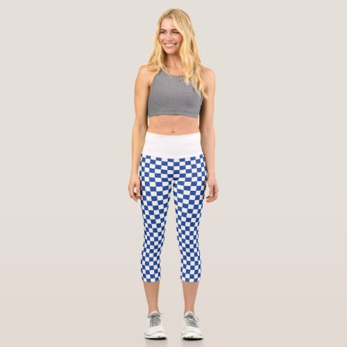 Checkerboard Navy Blue White Capri Leggings