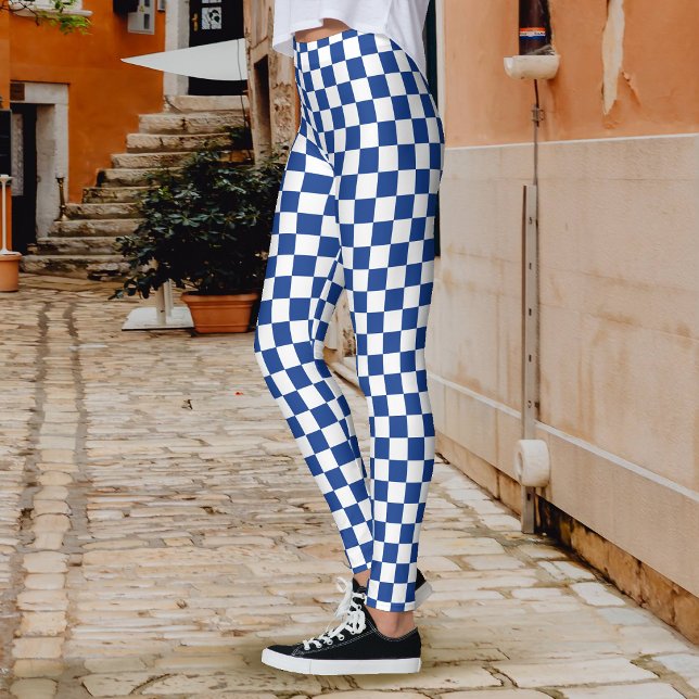 Checkerboard Navy Blue White Leggings (Checkerboard Navy Blue White Leggings)