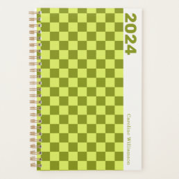 Checkerboard Olive Green Lime Personalized 2023 Planner