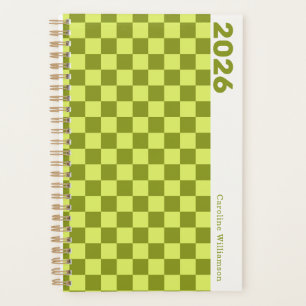 Checkerboard Olive Green Lime Personalized Name Planner