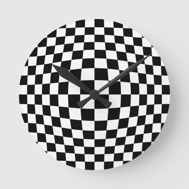 Checkerboard optical illusion round clock (Front)