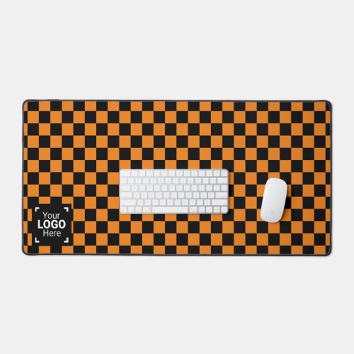 Checkerboard Orange  Black _ Your Business Logo Desk Mat
