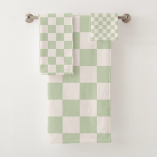 Checkerboard Pastel Green Checkered Sage Check Bath Towel Set