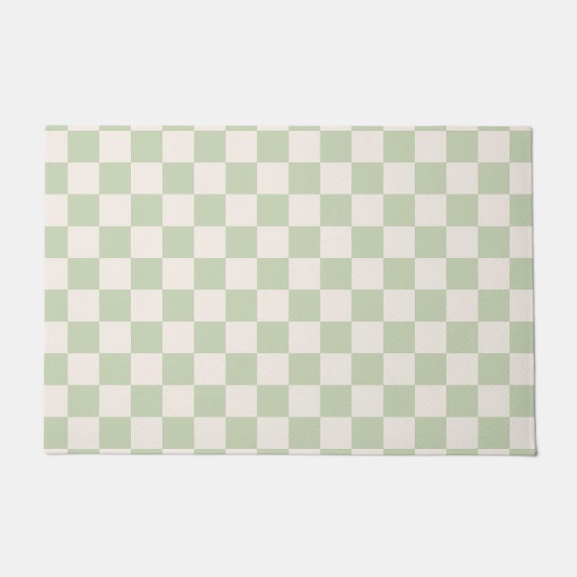 Checkerboard Pastel Green Checkered Sage Check Doormat (Front)