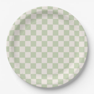 Checkerboard Pastel Green Checkered Sage Check Paper Plates