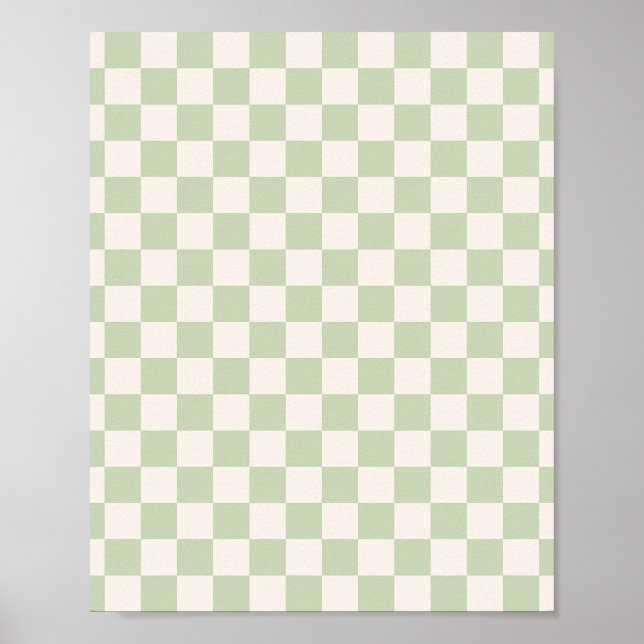 Checkerboard Pastel Green Checkered Sage Check Poster (Front)