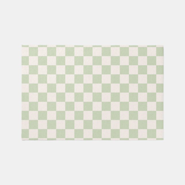 Checkerboard Pastel Green Checkered Sage Check Rug (Front)
