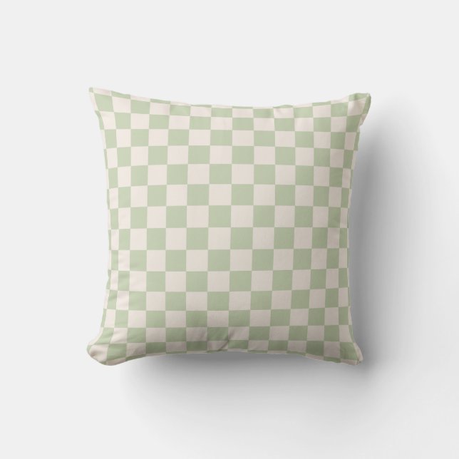 Checkerboard Pastel Green Checkered Sage Check Throw Pillow (Front)