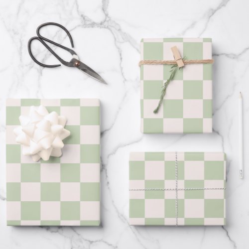 Checkerboard Pastel Green Checkered Sage Check Wrapping Paper Sheets