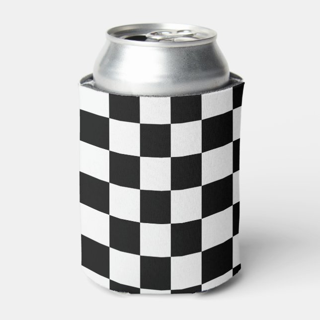 Checkerboard pattern black and white can cooler (Can Front)