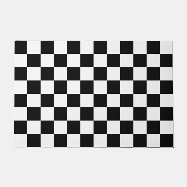 Checkerboard pattern black and white doormat (Front)