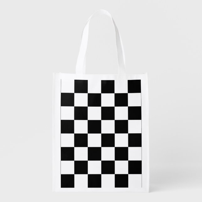 Checkerboard pattern black and white grocery bag (Front)