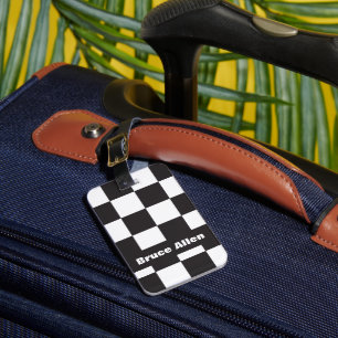 Checkerboard Pattern Black and White Personalize Luggage Tag