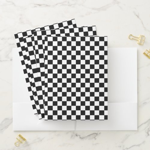 Checkerboard pattern black and white pocket folder