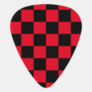Checkerboard pattern black red guitar pick