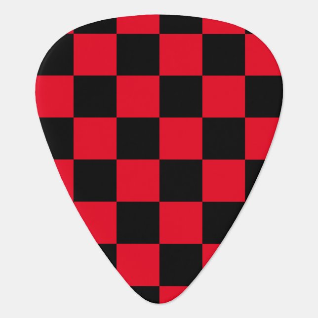 Checkerboard pattern black red guitar pick (Front)