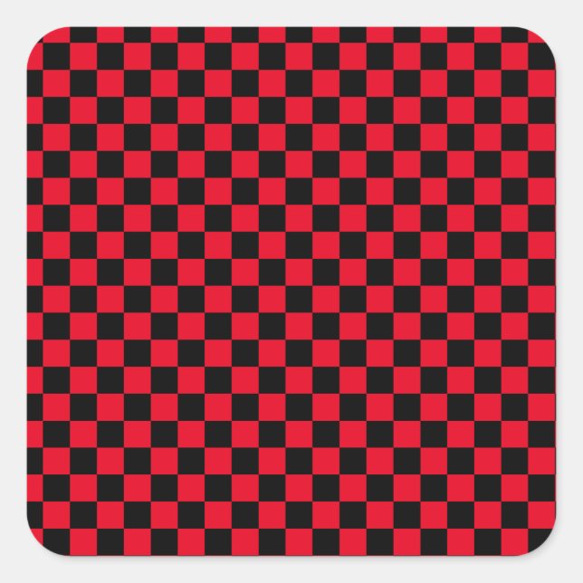 Checkerboard pattern black red square sticker (Front)
