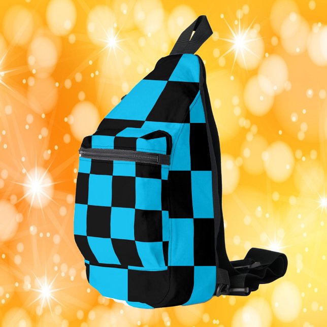 Checkerboard Pattern Blue and Black Sling Bag (A cool sling bag with a blue and black checkerboard pattern)