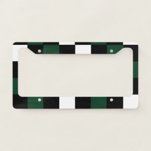 Checkerboard Pattern Checkers White Black Green License Plate Frame