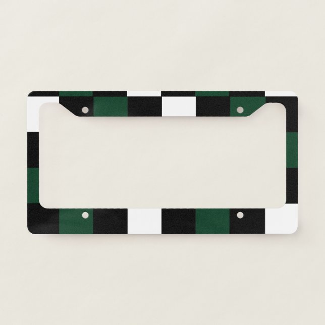 Checkerboard Pattern Checkers White Black Green License Plate Frame (Front)