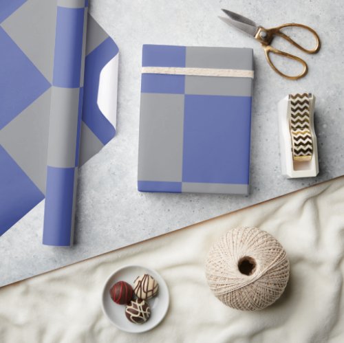 Checkerboard Pattern Farmhouse Perwinkle Blue Gray Wrapping Paper