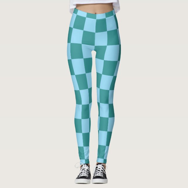 Checkerboard Pattern Green & Blue Leggings (Front)