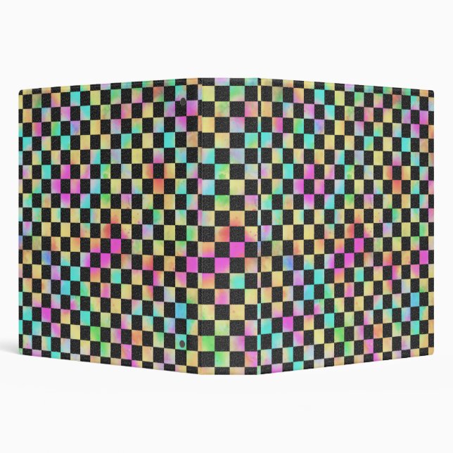 Checkerboard Pattern In 80's Colors 3 Ring Binder (Background)