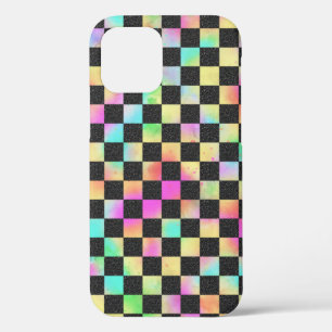 Checkerboard Pattern In 80's Colors iPhone 12 Case
