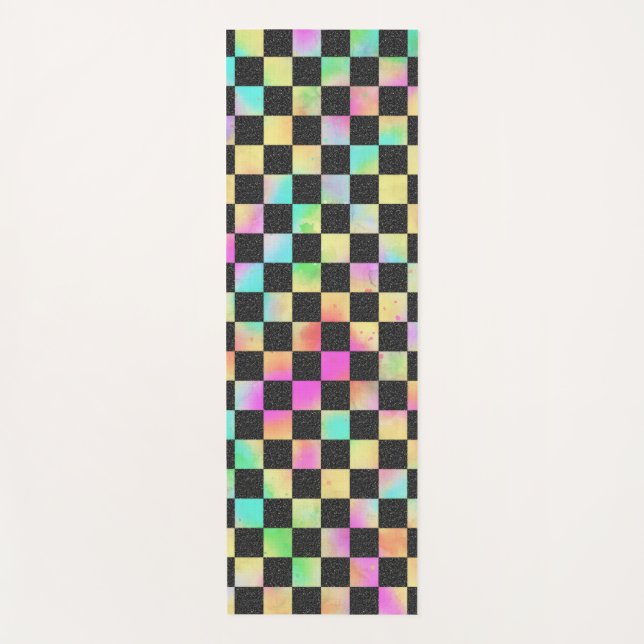 Checkerboard Pattern In 80's Colors Yoga Mat (Front)
