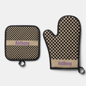 checkerboard pattern- name  oven mitt & pot hol