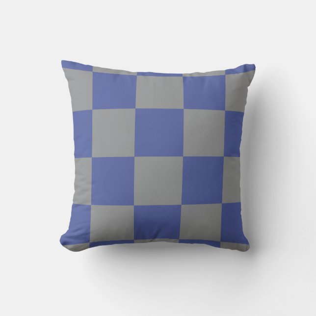 Checkerboard Pattern Periwinkle Blue Gray Modern Throw Pillow (Front)