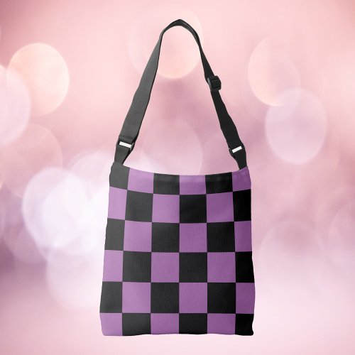 Checkerboard Pattern Purple and Black Crossbody Bag