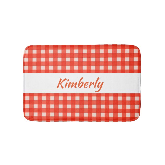Checkerboard Pattern Red and White Bath Mat