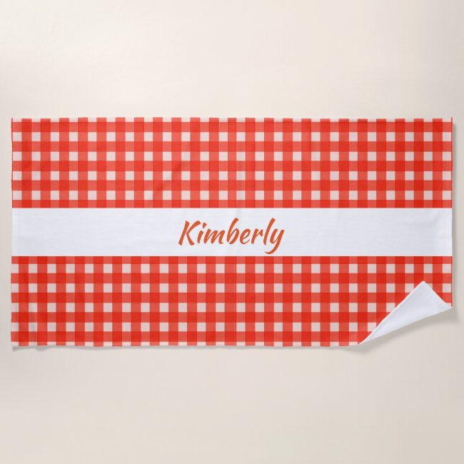 Checkerboard Pattern Red and White Beach Towel