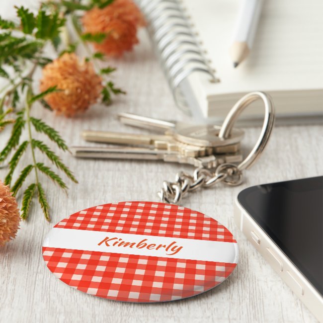 Checkerboard Pattern Red and White Keychain