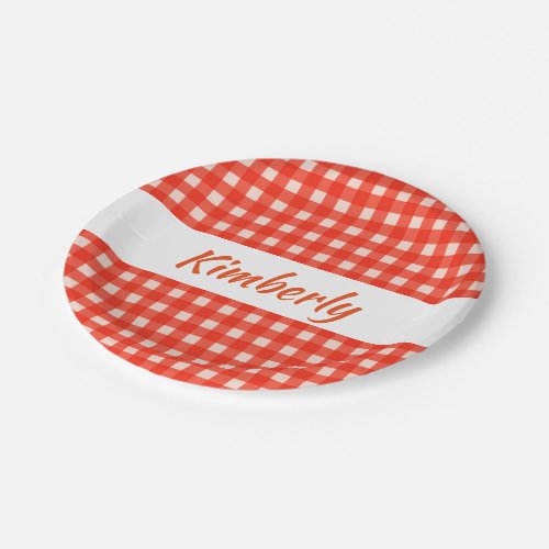 Checkerboard Pattern Red and White Paper Plates