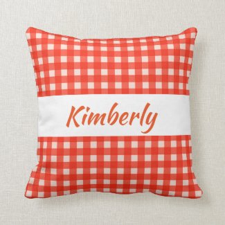 Checkerboard Pattern Red and White Throw Pillow