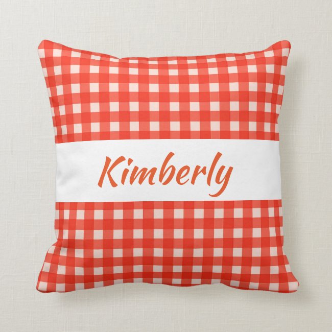 Checkerboard Pattern Red and White Throw Pillow