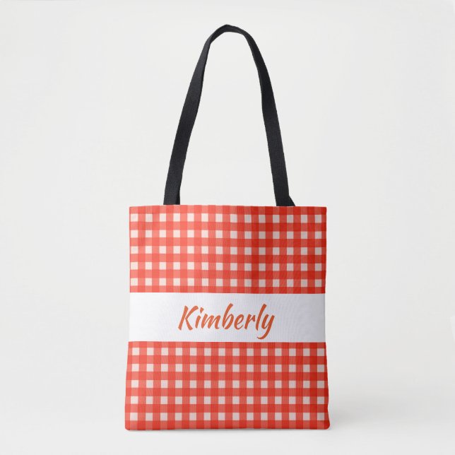 Checkerboard Pattern Red and White Tote Bag (Front)