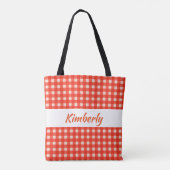 Checkerboard Pattern Red and White Tote Bag (Back)