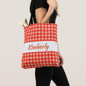 Checkerboard Pattern Red and White Tote Bag (Close Up)