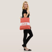 Checkerboard Pattern Red and White Tote Bag (On Model)